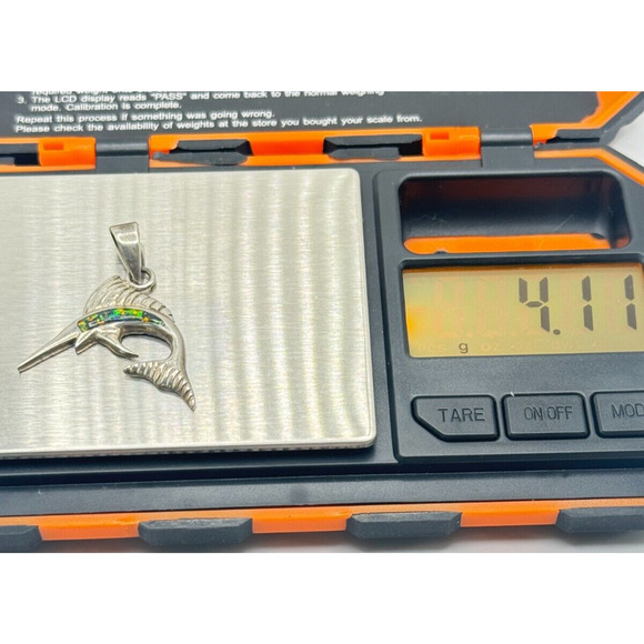 Vintage Sterling Silver Sailfish .925 Pendant Charm With Opal Stone 4.11 G - Picture 5 of 5